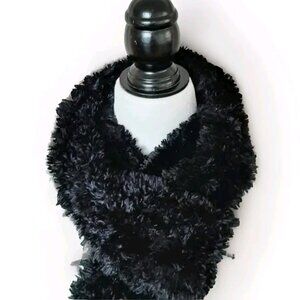 SOFT POODLE STYLE LONG BLACK SCARF
